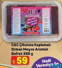 C&C ÇİKOLATA KAPLAMALI ORMAN MEYVE AROMALI GOFRET 350 G fiyat ve kampanya bilgisi
